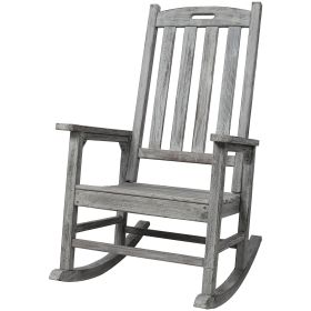Wooden Oversized Porch Rocker Chair With Wide Seat And Tall Backrest,High Back Smooth Rocking Chairs For Outdoor & Indoor,Light Grey Color (Option: Light Gray)