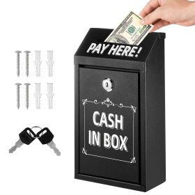 Black Wall Mounted Metal Coin Box With Key Lock, Suitable For Home Office Or Outdoor Donation Storage (Option: Black)